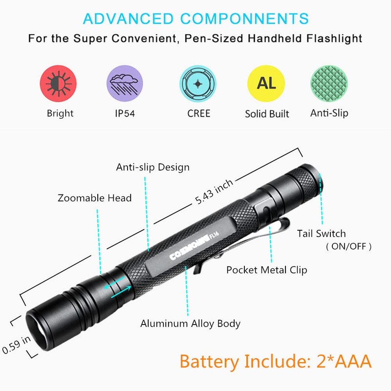 COSMOING 395nm UV Flashlight, Zoomable Blacklight with 2xAAA Battery Ultraviolet