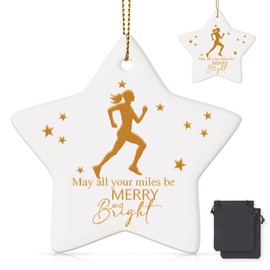 2 Pcs Christmas Girl Running Ceramic Ornament May All Your Miles Be Merry and Bright Christmas Ornament Gift Sports Girl Ceramic Hanging Ornament for Christmas Tree Decoration Keepsake Women Runner