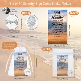 Set of 10 Serenity Sign Pocket Token Coins Charm Inspirational Serenity Courage Poem Cards White Organza Bags Pocket Tokens Mean Health Luck Healing Serenity Prayer Gifts for Family Friends