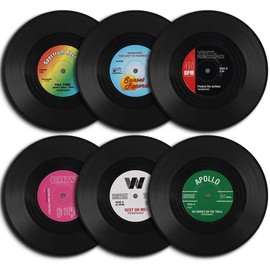 ANCLLO Set of 6 Coasters, 4.1 Inch Retro Vinyl Record Mats Placemats for Cold Hot Drinks, Anti-Skid Tabletop Protection Prevents Slipping