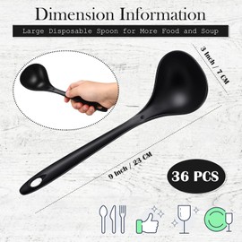Meekoo Large Plastic Serving Spoons Heavy Duty Disposable Serving Spoons Utensils Bulk for Party Catering Buffet Restaurant Dinner Soup Cooking Weddings Dishwasher Safe, 9" x 2.8", Black(36 Pcs)