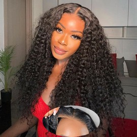 Deep Wave Lace Front Wigs Human Hair Wear and Go Glueless Curly Wig 5x5 Pre Cut Lace Wigs 180% Density Brazilian Human Hair Wigs for Black Women Natural Color 22in