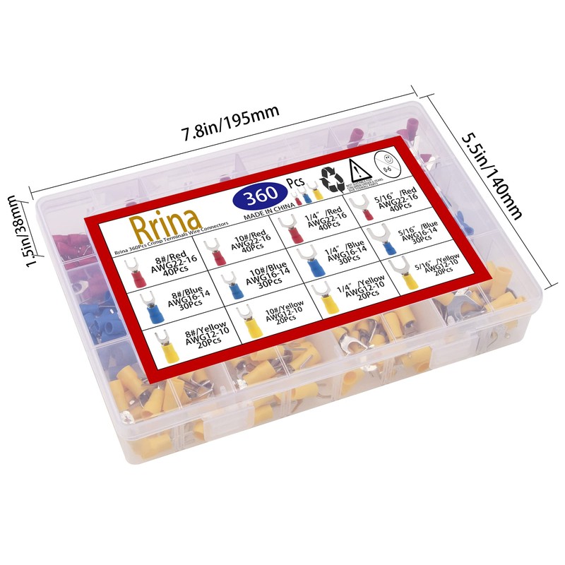Rrina 360Pcs 22-16 16-14 12-10 Gauge Mixed Quick Disconnect Electrical