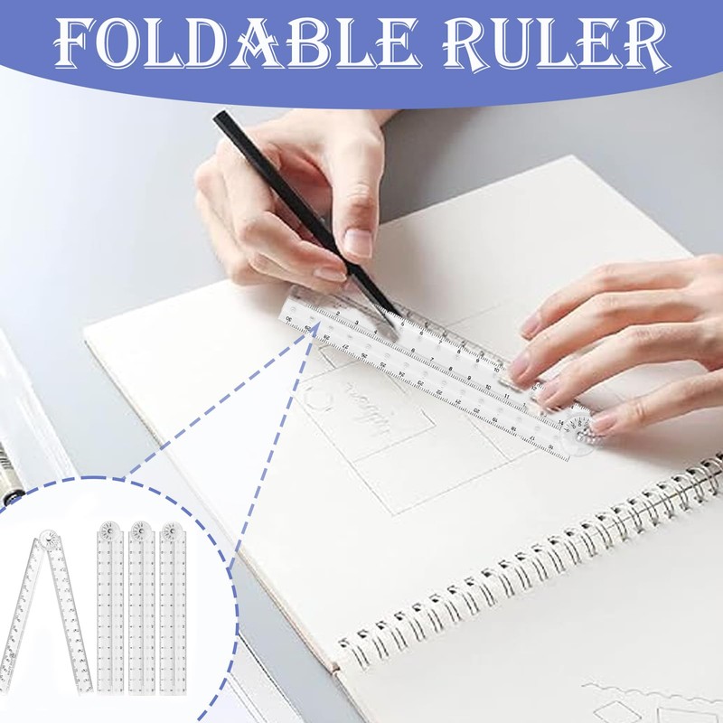 6Pack Ruler 30cm Folding, Clear Foldable Ruler, Geometric Measuring Tool