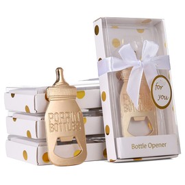 DAJAMAI 18 Pack Baby Bottle Bottle Openers for Baby Shower Favors Gifts, Bridal Baby Shower Decorations Souvenirs, Poppin Bottles Openers with Exquisite Gifts Box used for Baby Party (New White)