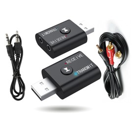 AYMBH 2 in 1 Bluetooth 5.0 Audio Receiver & Transmitter | 3.5mm AUX USB RCA Wireless Dongle Adapter with Mic for TV, Car, Phone, Speakers & PC | Stable Stereo Music Streaming | Hands-Free Calling