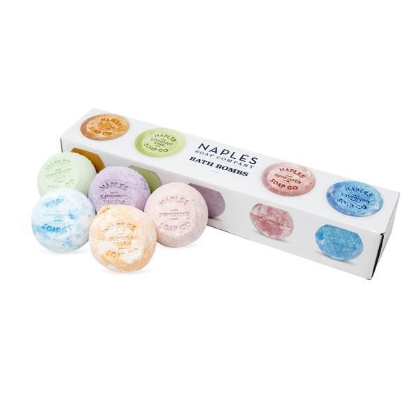 Naples Soap Company Epsom Salt, Cocoa Butter & Shea Butter Aromatherapy Bath Bomb Variety Box in Tropical and Floral Scents, Set of 5 Bath Bombs