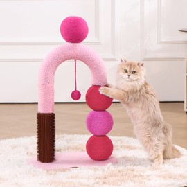 PawPalace Durable Cat Scratching Post, Natural Sisal Cat Scratcher for Indoor Cats and Kittens, Small Cat Post with Dangling Ball and Self Grooming Brush, Easy Assembly with Bonus Sisal Ball