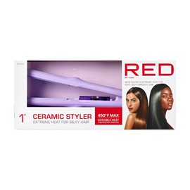 Red by Kiss 1" Ceramic Styler Flat Iron, Up to 450 F Variable Heat Settings for Silky Smooth Hair, Professional Ceramic Plates, Tangle-Free Swivel Cord (Purple)
