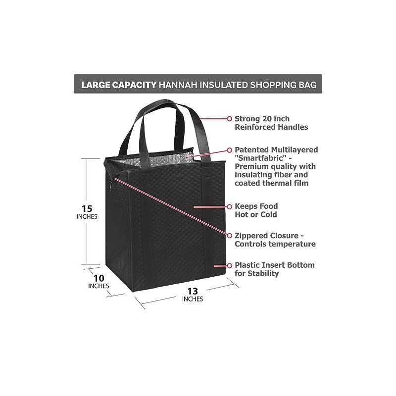 HannahDirect Hannah Insulated Shopping Bag, Black (2 Pack)