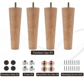 Seimneire 4pcs 7 Inch Wood Furniture Legs, Straight Conical Solid Wood Sofa Legs, Mid-Century Style Furniture Feet for Sofa Cabinet Table Cupboard Couch Ottoman Home DIY Projects