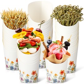 Tioncy 250 Pcs Floral Charcuterie Cups with Cocktail Picks Sets, Floral Bridal Shower Decoration 50 Charcuterie Cups with 200 Sticks for Wedding Baby Shower Party Decorations(Colorful,Wildflower)