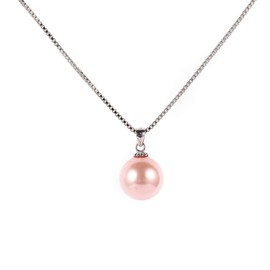 10mm Freshwater Cultured Pink Pearl Pendant Silver Necklace Gift for Women Girls