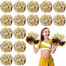 Yunsailing 50 Pack Cheerleading Pom Poms with Handle Bulk Metallic Foil Plastic Pom Poms for Dance, Matches, Squad Spirit Sports, Stage Performance, Carnival Celebration(Gold and Silver)