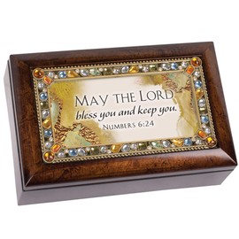 Cottage Garden May The Lord Bless You Inspirational Amber Jewelry Petite Music Box Plays Amazing Grace