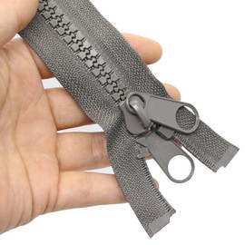 MebuZip #10 100 Inch Heavy Duty Separating Plastic Zippers with Double Pull Tab Zipper Sliders Vislon Zippers for Sleeping Bag, Boat, Canvas, Cover, Trampoline, Dog Bed, Tent (Grey)