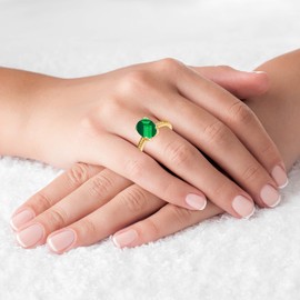 Sterling Silver Yellow 1mm Created White Sapphire Channel Set & 10x8 Oval Created Emerald Engagement Ring