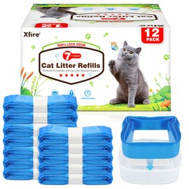 12 Pack Cat Litter Refill Bags, 100% Odor Lock Litter Refills Compatible with Litter Genie XL/Plus/Standard/Pet Pail (Included 1 Empty Refill Cartridge)