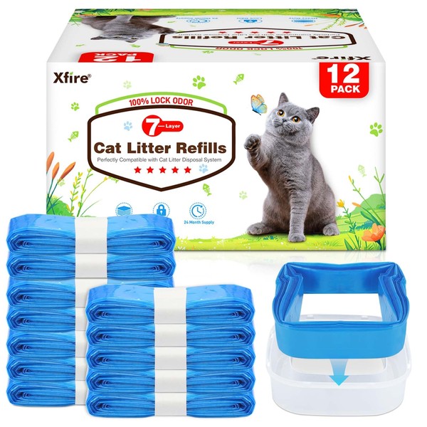 12 Pack Cat Litter Refill Bags, 100% Odor Lock Litter
