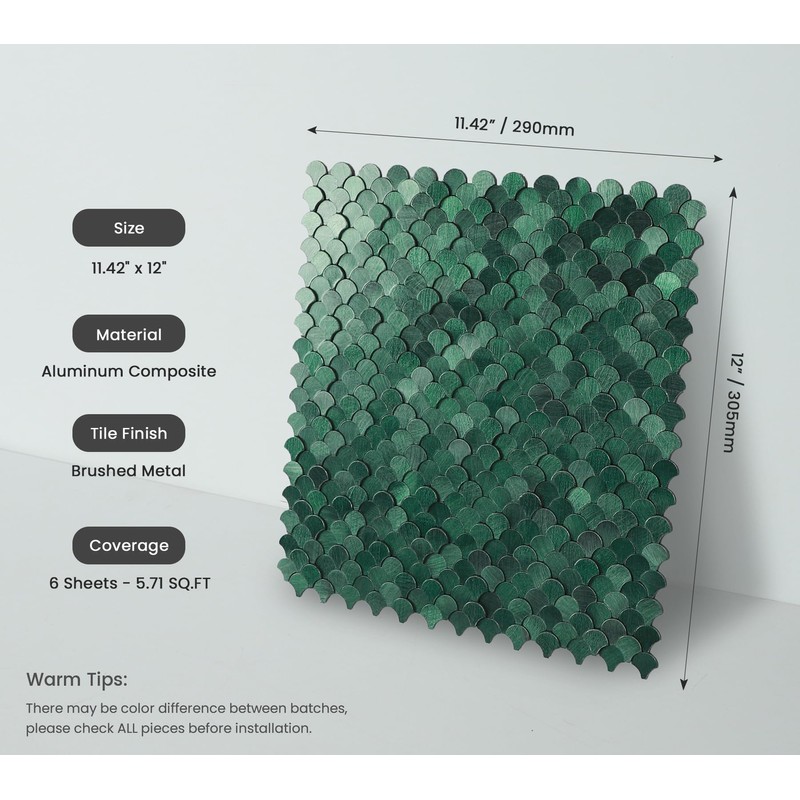Green Peel and Stick Backsplash Fish Scale Tile, Self Adhesive