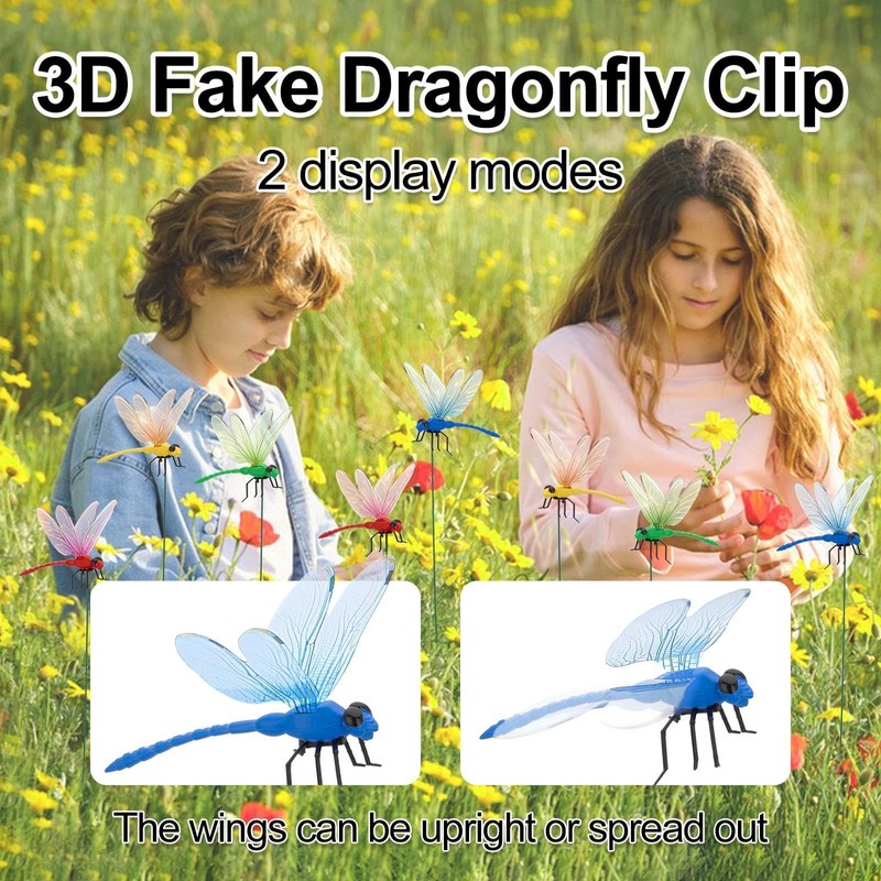 12 Pack Realistic 3D Dragonfly Clips, Fake Dragonflies for Garden