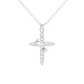 HOLINSE Cross Necklace for Women, Paved Cross Necklace with Crown Rotated, Dainty 14k Gold Cubic Zirconia Cross Pendant Necklace (Silver)