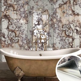 LiveInUrban Vintage Foxed Silver Rusts Antique Chrome Reflective Style Wallpaper, Grunge Peel and Stick Contact Paper for Wall Furniture Vanity Dresser Home Decor, 45.28"x59.06"