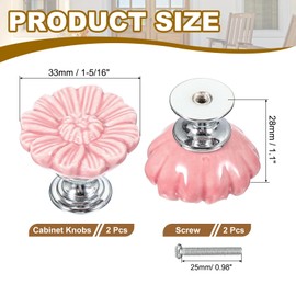 PATIKIL Vintage Floral Cabinet Knobs 1-5/16", 2 Pcs Ceramic Round Drawer Knobs Dresser Knobs Door Hardware Pull Handles with Screw for Kitchen Bathroom Cupboard Wardrobe, Pink