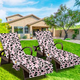 NISDOING Lounge Chair Towel Cover, (Pack of 2), Beach Chair Cover with Pockets, Pool Chair Covers for Outdoor Beach Furniture Sun Lounger, No Sliding, 85 X 30 in, Leopard Pink Black White