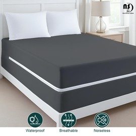 Zippered Mattress Encasement Cal-King Size,100% Waterproof Polyester Mattress Protector,Premium Zipper Mattress Cover with Six-Sided Protection, Absorbent Mattress Cover 15" Deep Pocket(Dark Grey)