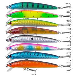 Floating Minnow Fishing Lures Jerkbait Kit, 8pcs Bass Crankbaits Suspending Fishing Hard Baits Swimbaits Topwater Lures for Trout Bass Walleye Freshwater Saltwater