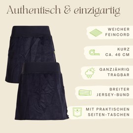 Vishes Women's Corduroy Skirt with Wide Waistband and Pockets, Handmade from 100% Cotton, For Warm and Cold Months, Sustainable Alternative Clothing, black