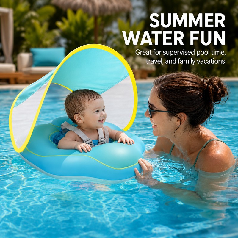Inflatable Baby Pool Float with Canopy – Wide PVC Infant