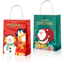 Lesnala 16Pcs Christmas gift bags with handle Christmas goodie bag Christmas paper bags for Xmas Gift Wrapping Christmas Party Supplies Holiday Present Wrap Decor (2 styles 5.9 x 3.15 x 8.27inch)