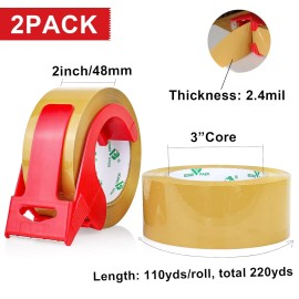 BOMEI PACK Tan Packing Tape with Dispenser, 2.4 Mil 1.88 Inch x 110