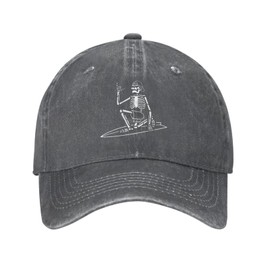VunKo Cool Skeleton Skateboard Deep Heather Vintage Distressed Adjustable Washed Denim Cotton Low Profile Mens Dad Trucker Hat Black Fitted Baseball Ball Cap for Men Unisex Headwear