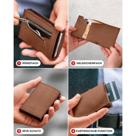 SF SCOFIELD Duality Classic Slim Wallet with Coin Compartment, Men's Card Holder for 9-10 Cards, Wallet with RFID Protection, Wallets for Men, Credit Card Holder, Vintage Brown - Caramel Brown, Modern