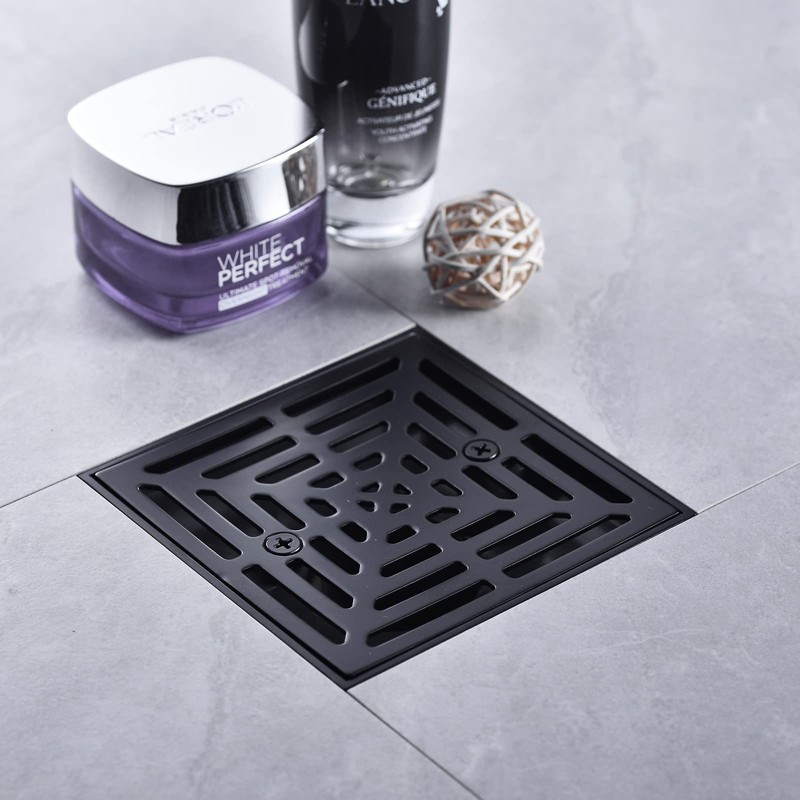 RANDOM 4 Inch Black Shower Drain Square with Adjustable PVC