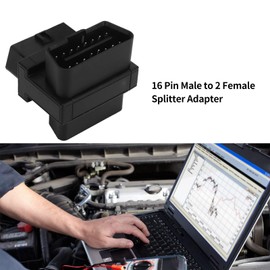 OBD Splitter Connector, Durable Portable Easy Use ABS OBD2 16 Pin Adapter Quick Response 16 Pin Male to 2 Female for Diagnostic Extender