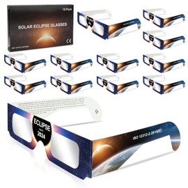 Sngeirkn Solar Eclipse Glasses AAS Approved 2024, 12 Pack Solar Eclipse Glasses for Direct Sun Viewing-ISO 12312-2:2015(E) & CE Certified