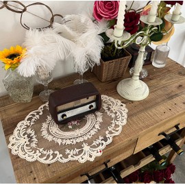 Juego de 2 manteles individuales de encaje estilo francés retro con bordado de moda, para jarrón de 30,48 x 40,64 cm, color beige