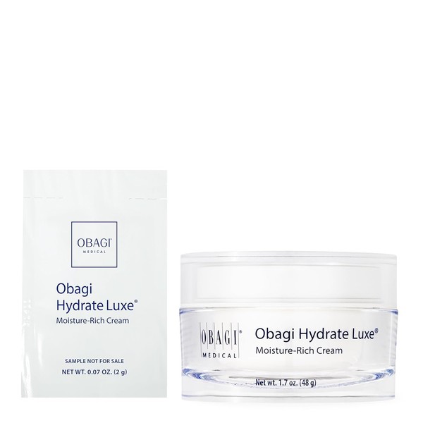 Obagi Hydrate Luxe Ultra-Rich Moisturizer – Non-Comedogenic with Tara Seed Extract and Shea Butter – Night Face Cream for Dry, Sensitive, or Aging Skin – Includes Classic 1.7 oz & 0.07 oz Trial Size