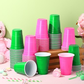 Jingmore 90 Pcs Disposable Plastic Cups Neon Party Supplies 16oz Pink and Green Cups Witch Theme Children's Movie Princess Birthday Party Baby Shower Supplies
