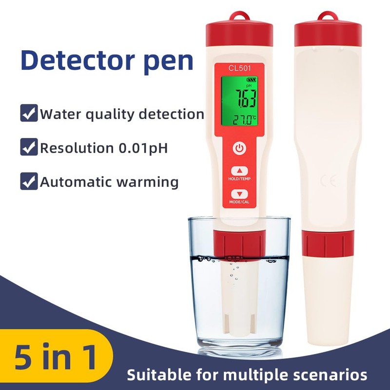 OBEST 5 in 1 Digital Water Quality Tester PH/ORP/H2/Temp/CL Meter,
