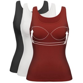Tank Tops for Women with Built in Shelf Bra Casual Wide Strap Basic Camisole Sleeveless Top for Yoga Daily Wearing 3 Packs XL (Black White Wine)