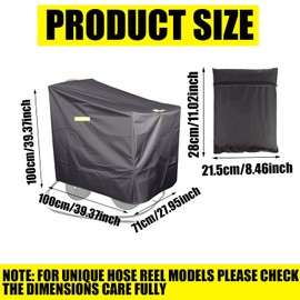Garden Hose Reel Cart Cover, Outdoor Waterproof Black Hosepipes Cart Protector with 4 Reflective Strips Handles All Season Univeral Hose Holder Encasement for Home Outside Hosepipe Tools
