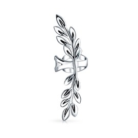Boho Laurel Leaf Climber and Crawler Cartilage Ear Cuffs Clip Wrap Helix Non Pierced Earrings Western Jewelry For Women Teen .925 Sterling Silver