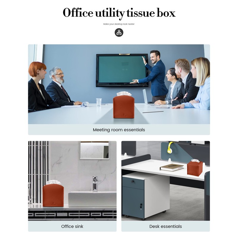 Tissue Box Cover, Jeethemy Square PU Leather Tissue Box Holder,