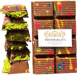 Dubai Chocolate Bar Pistachio, Viral Crispy Kadaifi Dessert, Dubai Knafeh Pistachio Bar, Premium Belgium Milk Chocolate, 7 OZ