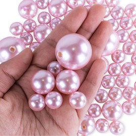 Super Z Outlet Elegant Glossy Polished Pearl Beads for Vase Fillers, DIY Jewelry Necklaces, Table Scatter, Wedding, Birthday Party Home Decoration, Event Supplies (8 Ounce Pack, 70 Pieces) (Pink)
